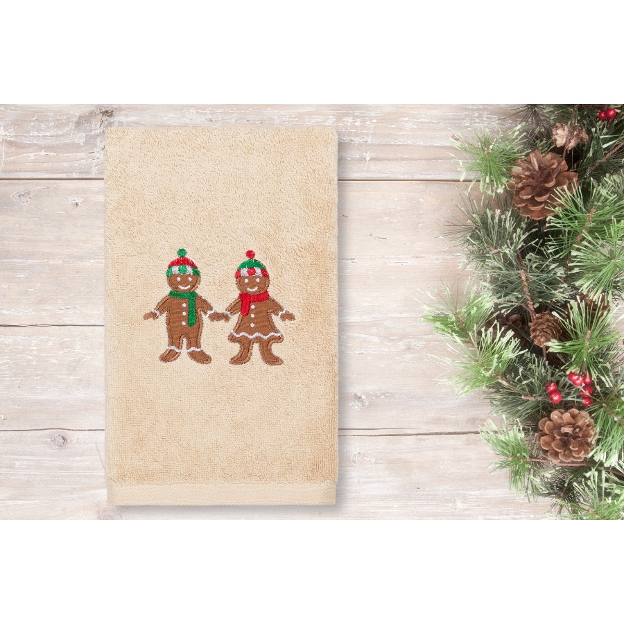 Linum Home Textiles Hand Towels - Linum Home Textiles Christmas Gingerbread Embroidered