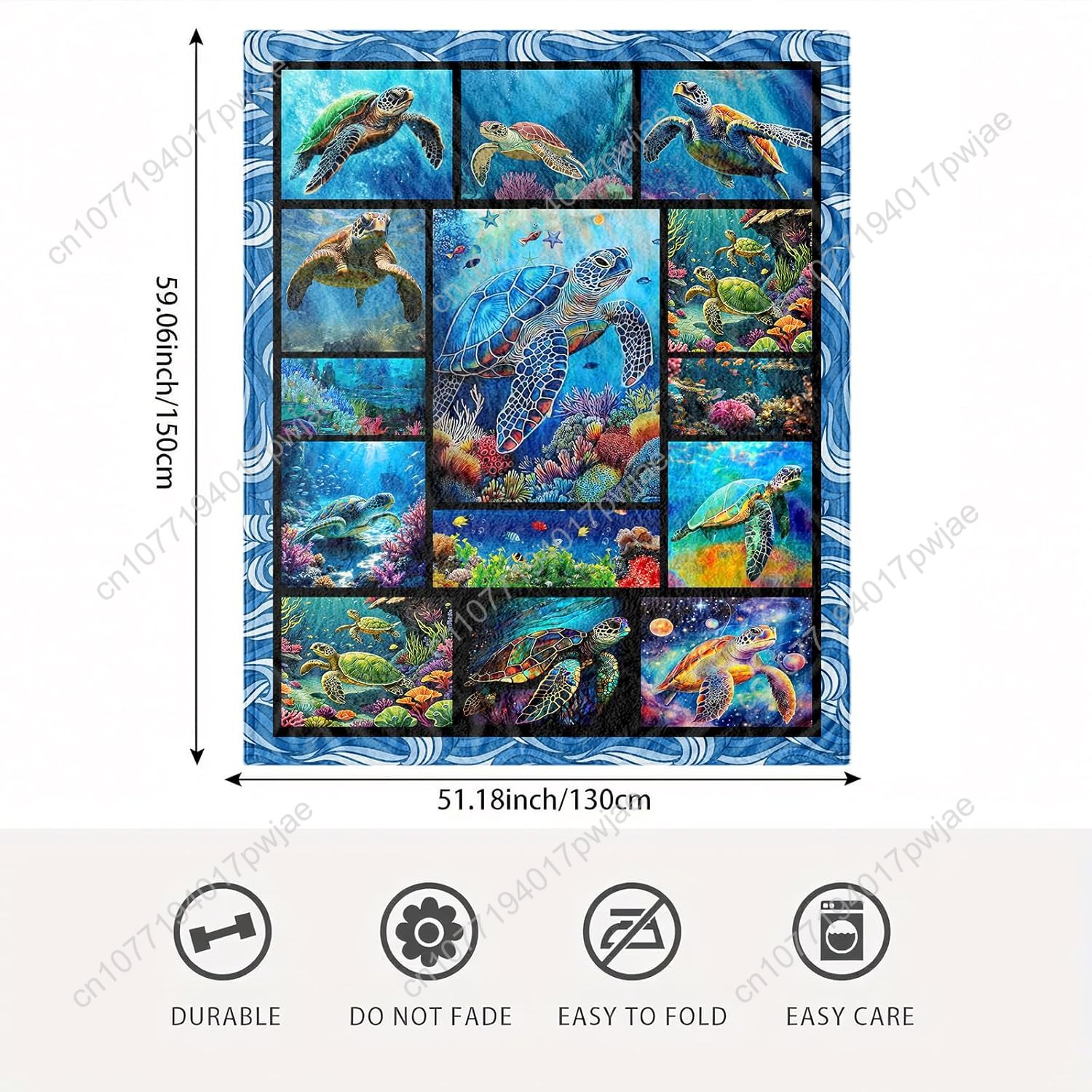 Sea Turtle Flannel Throw Blank - Home Textiles And Decor บทวิจารณ์และราคา