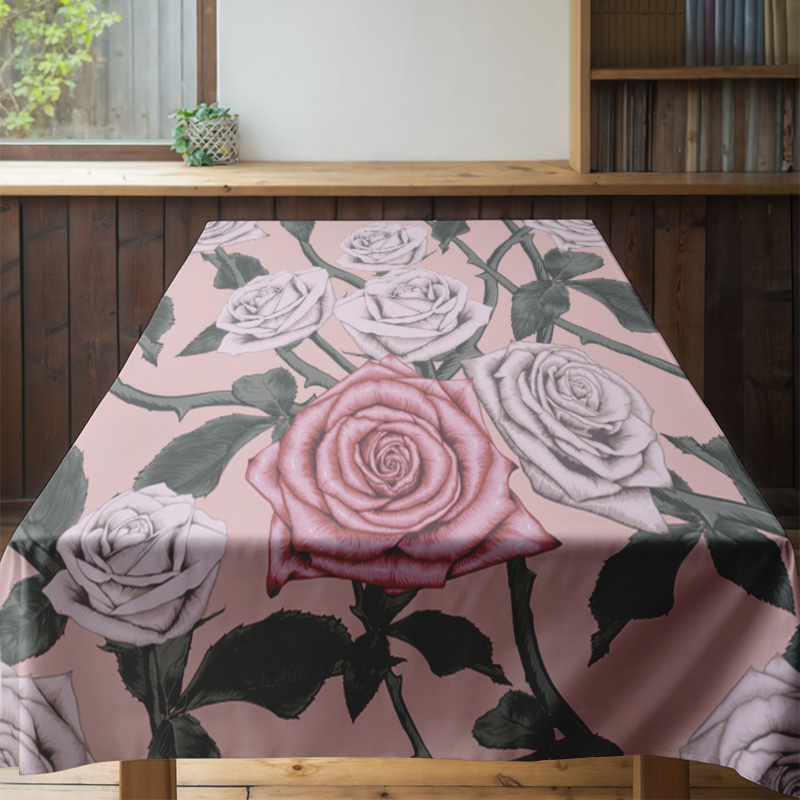 Pink Floral Tablecloth with Pi - Home Textiles Com บทวิจารณ์และราคา