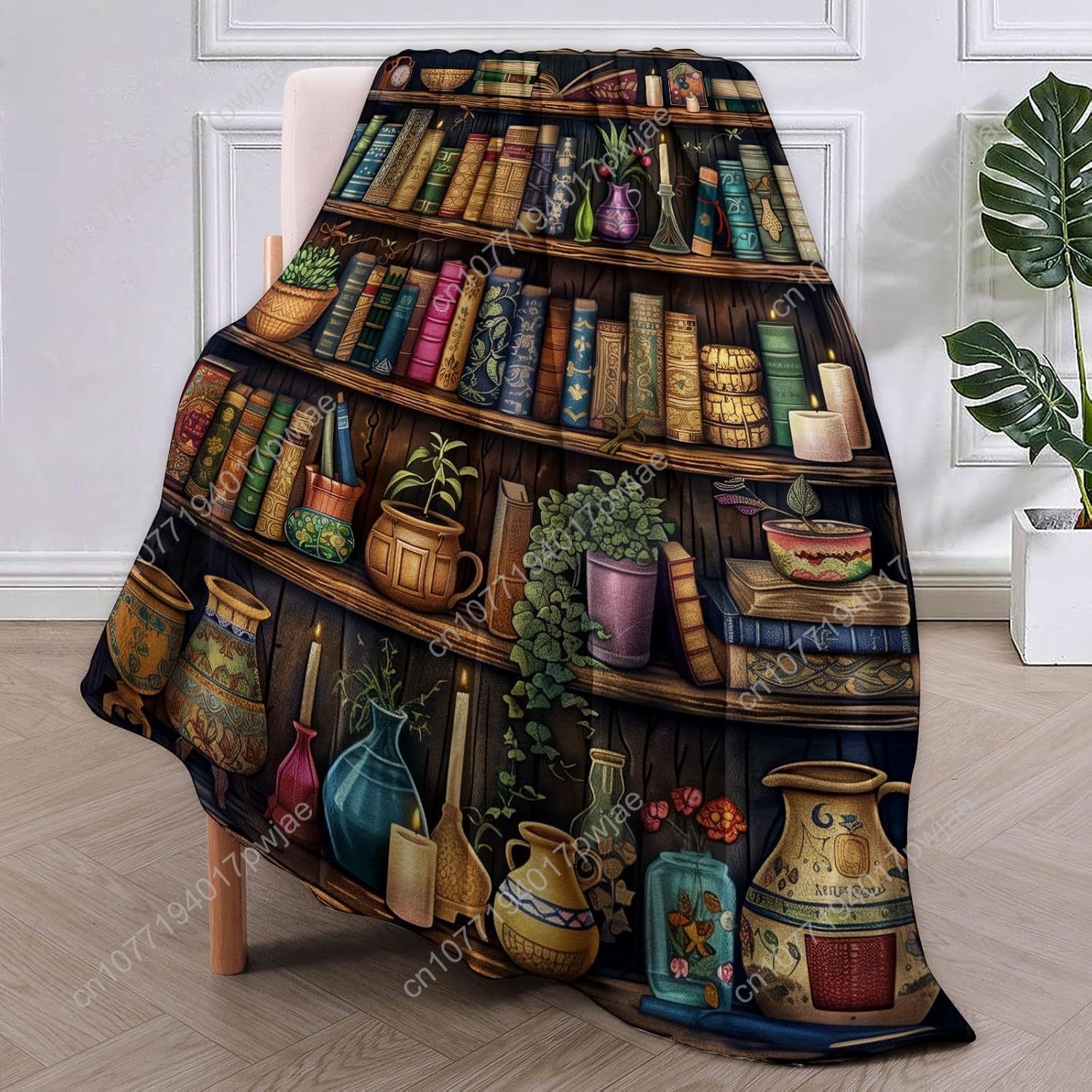 Vintage Bookshelf Blanket Read - Home Textiles And Decor บทวิจารณ์และราคา
