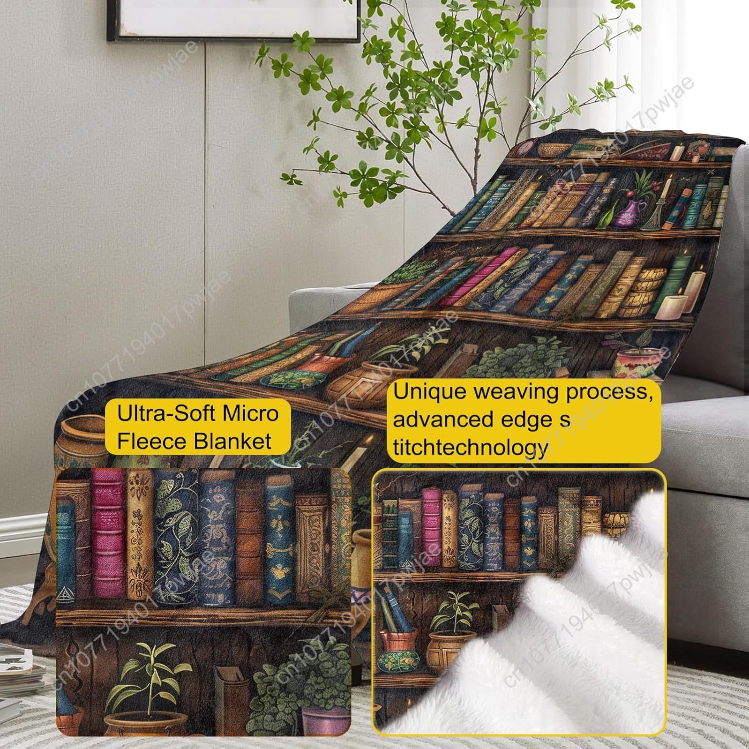 Vintage Bookshelf Blanket Read - Home Textiles And Decor บทวิจารณ์และราคา