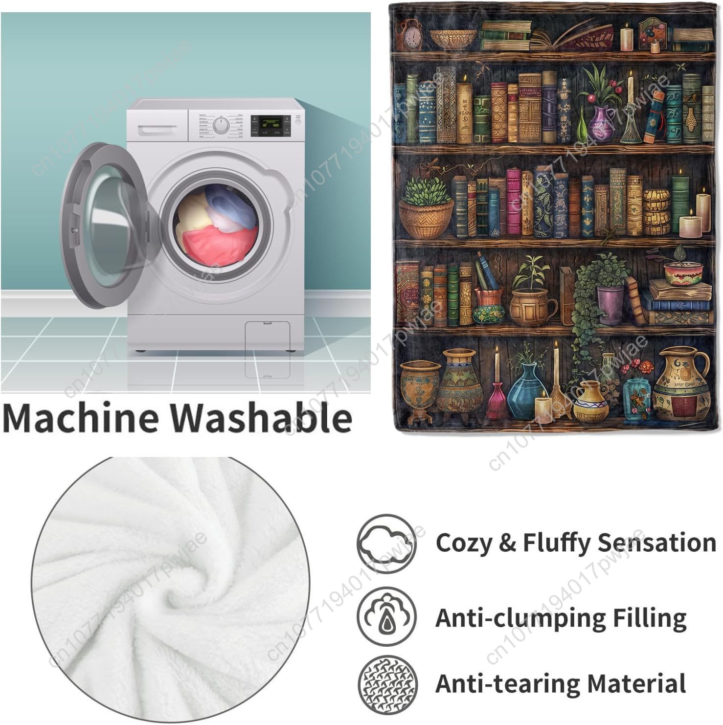 Vintage Bookshelf Blanket Read - Home Textiles And Decor บทวิจารณ์และราคา