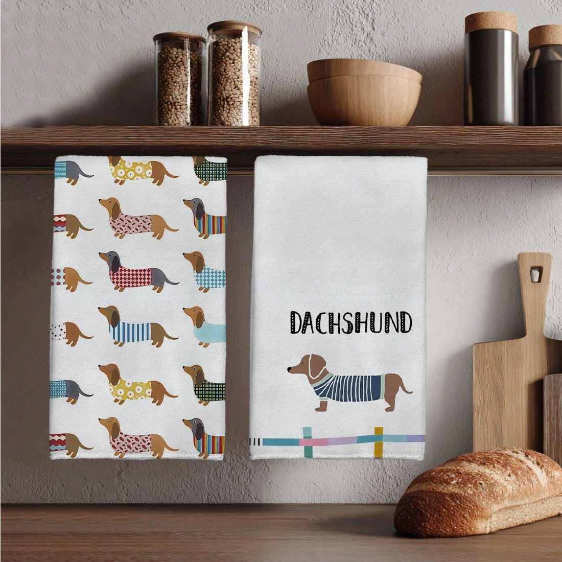 2PC Watercolor Cartoon Dachshu - Home Textiles Towel Set บทวิจารณ์และราคา