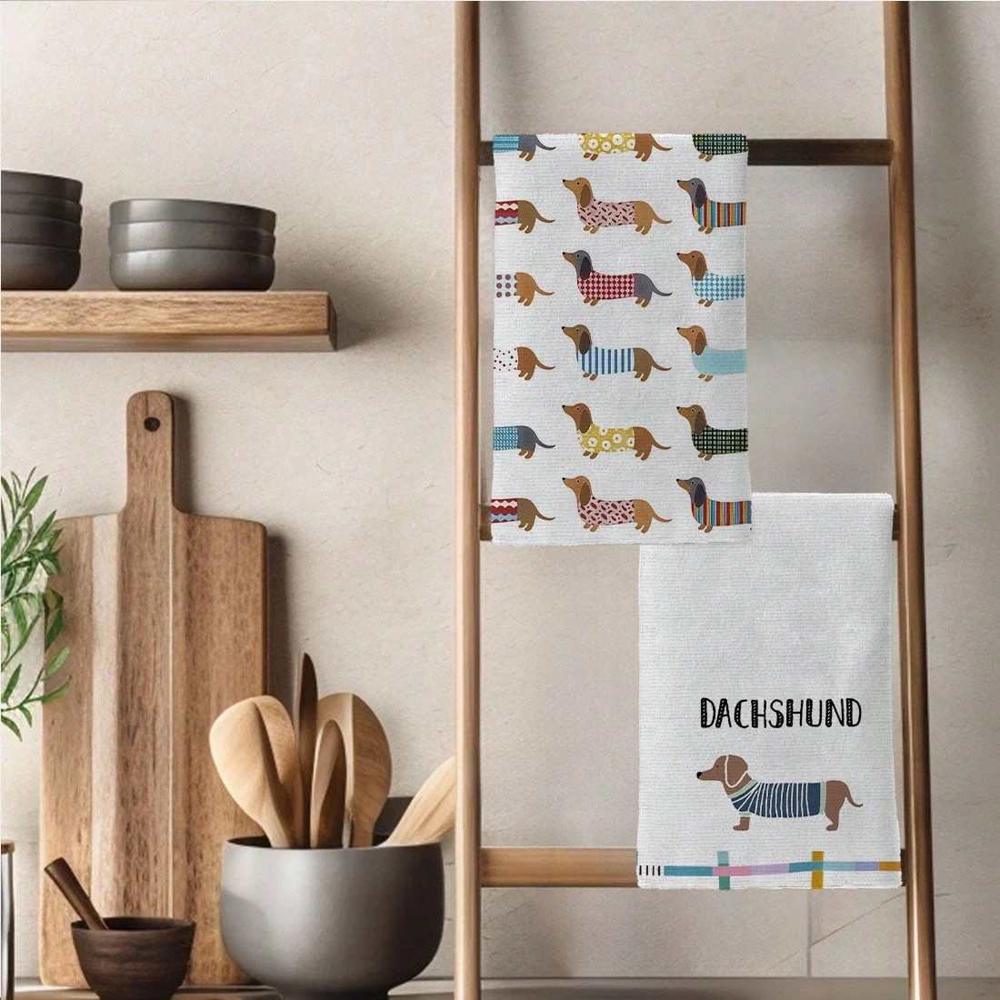 2PC Watercolor Cartoon Dachshu - Home Textiles Towel Set บทวิจารณ์และราคา