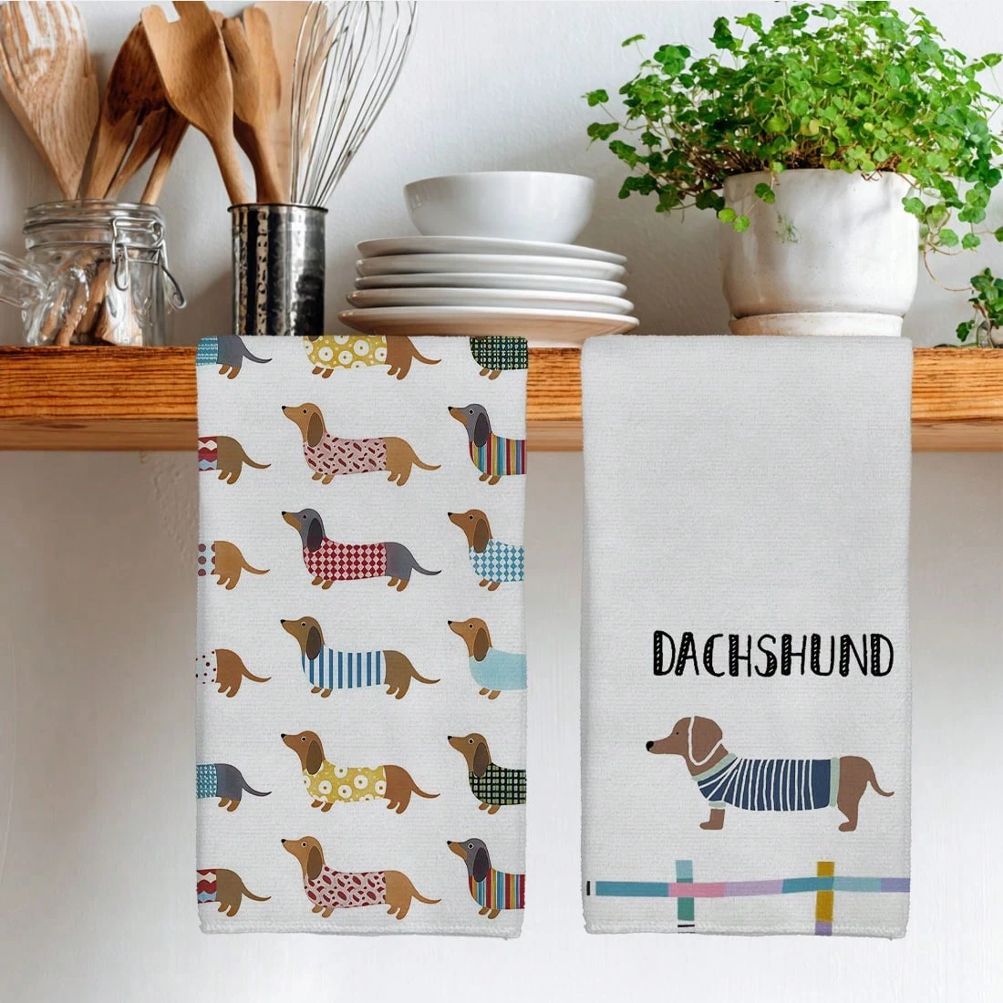 2PC Watercolor Cartoon Dachshu - Home Textiles Towel Set บทวิจารณ์และราคา
