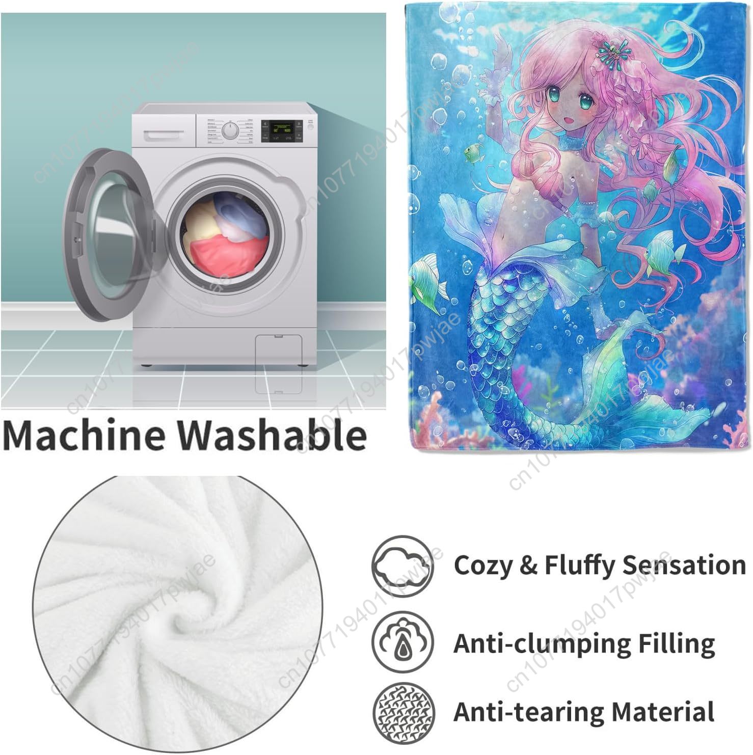 Cute Mermaid Blanket Cartoon F - Home Textiles And Decor บทวิจารณ์และราคา